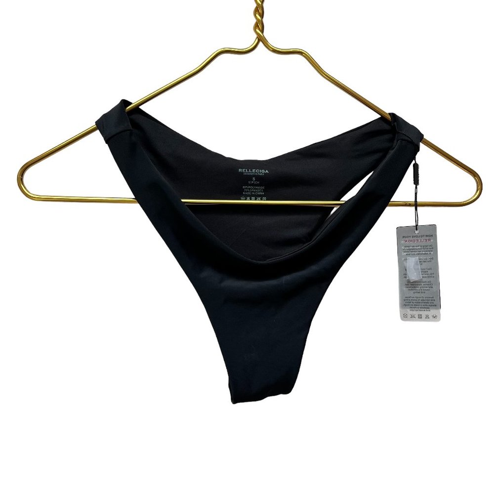 RELLECIGA Black Cheeky Brazilian Cut Bikini Bottom Women's Size S